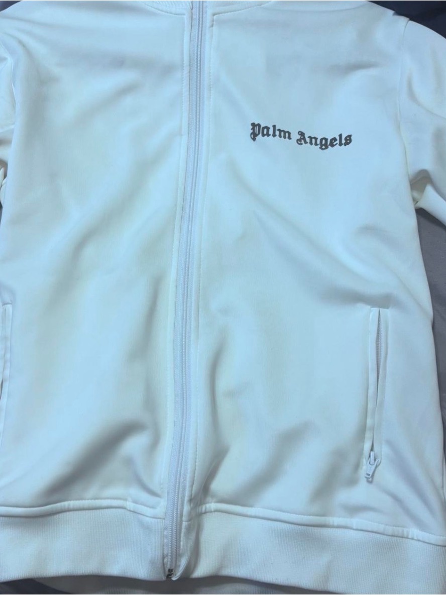Palm Angels White Jacket With Black Logo Trim